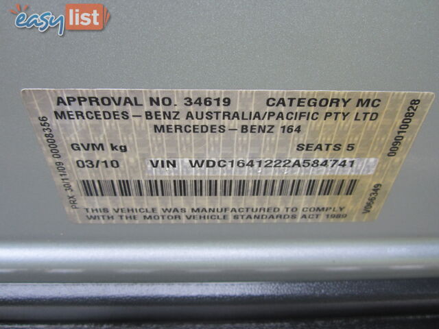 2010 MERCEDES-BENZ ML 350CDI SPORTS LUXURY (4x4) W164 09 UPGRADE 4D WAGON