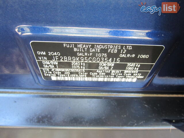 2012 SUBARU OUTBACK 2.5i AWD MY12 4D WAGON