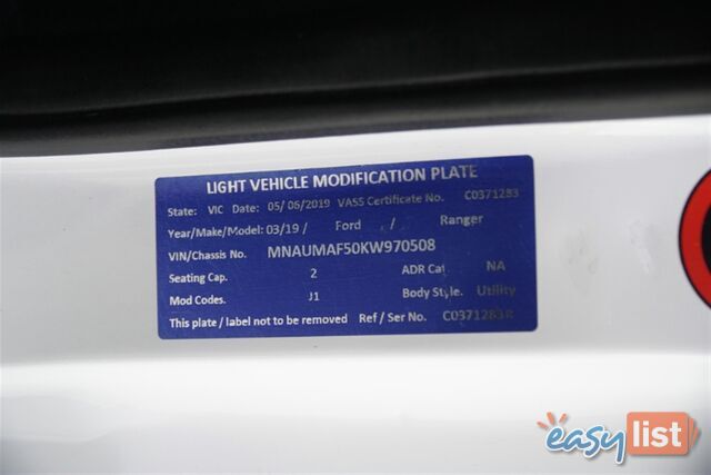 2019 FORD RANGER XL SINGLE CAB PX MKIII MY19 CAB CHASSIS