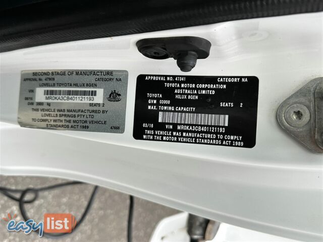2016 TOYOTA HILUX SR SINGLE CAB GUN126R CAB CHASSIS