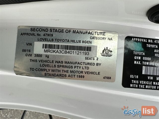2016 TOYOTA HILUX SR SINGLE CAB GUN126R CAB CHASSIS