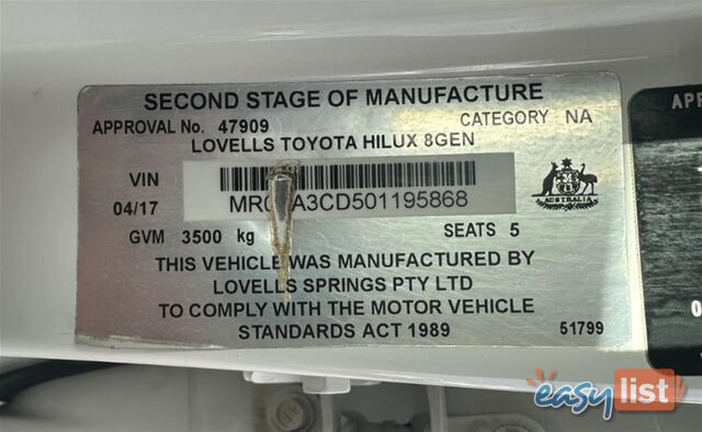 2017 TOYOTA HILUX SR DUAL CAB GUN126R CAB CHASSIS